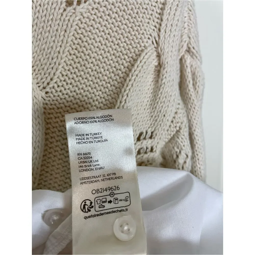 Anthropologie Pilcro Cable Knit Layered Two-Fer Sweater White Blouse Sz XXS